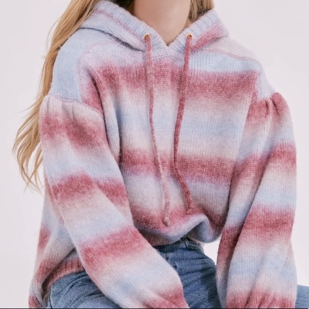 Something Navy Ombre Striped Hoodie (Pink/Blue Combo, M)
